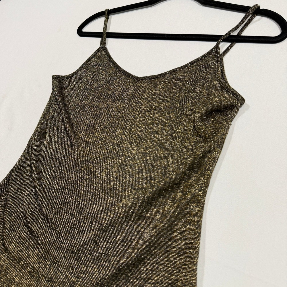 Miss Me Cami Tank Top Women M Gold Black Metallic Shimmer Party Clubwear MDT123